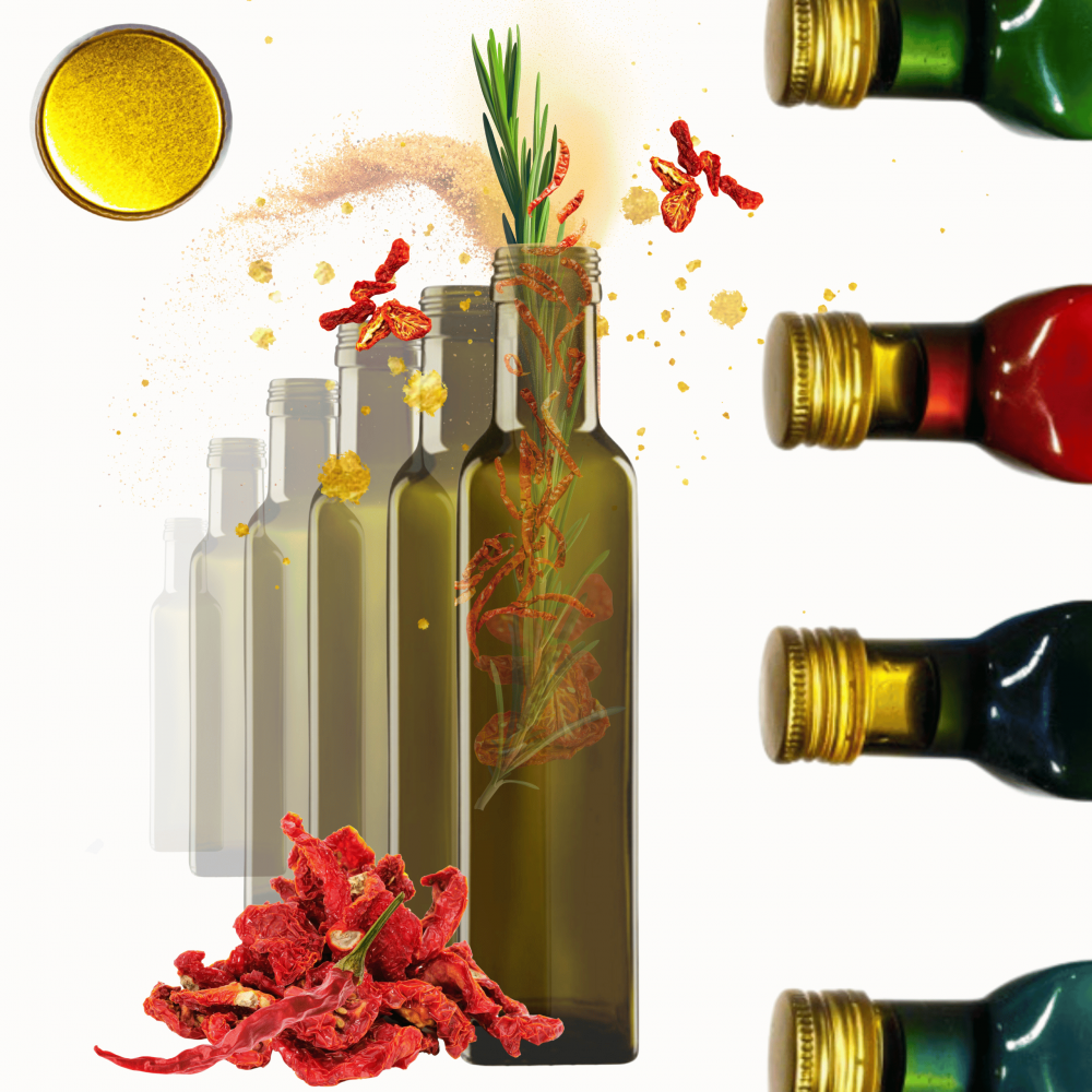 Butelki 250 ml maraski kwadratowe zielone na olej oliwę fi31 6szt NAKRĘTKI