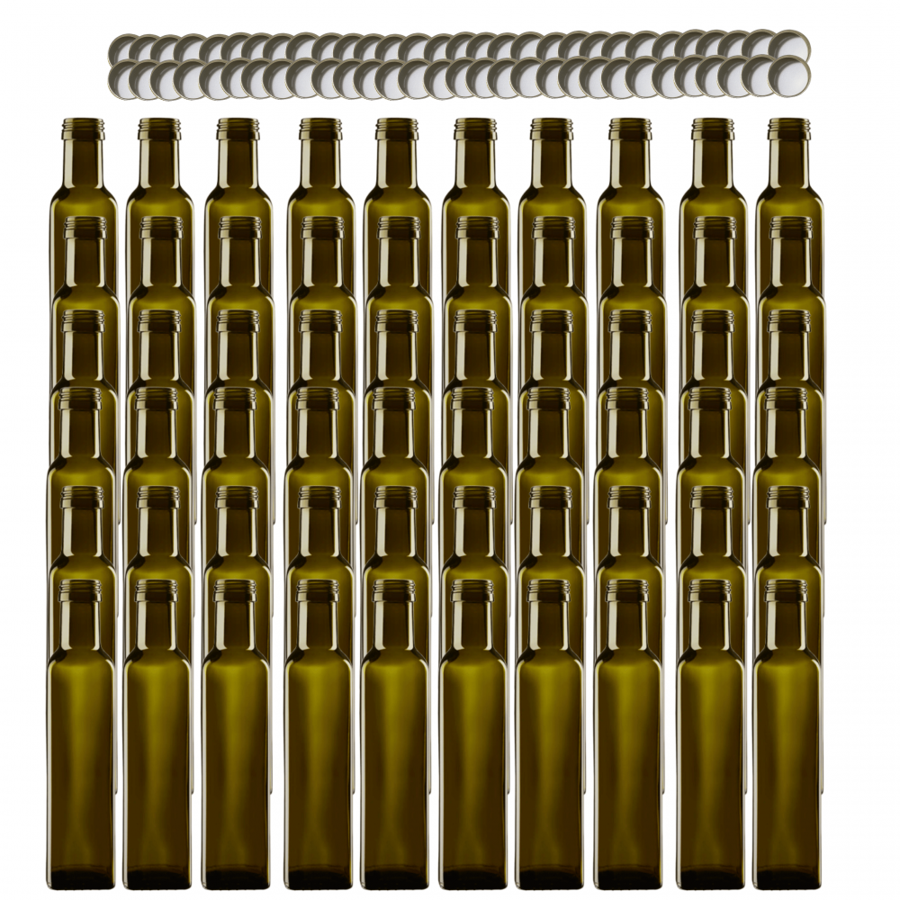 Butelki 250 ml maraski kwadratowe zielone na olej oliwę fi31 60szt NAKRĘTKI