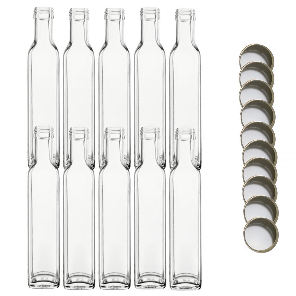 Butelki 250 ml maraski kwadratowe soki na olej oliwę fi31 10szt NAKRĘTKI