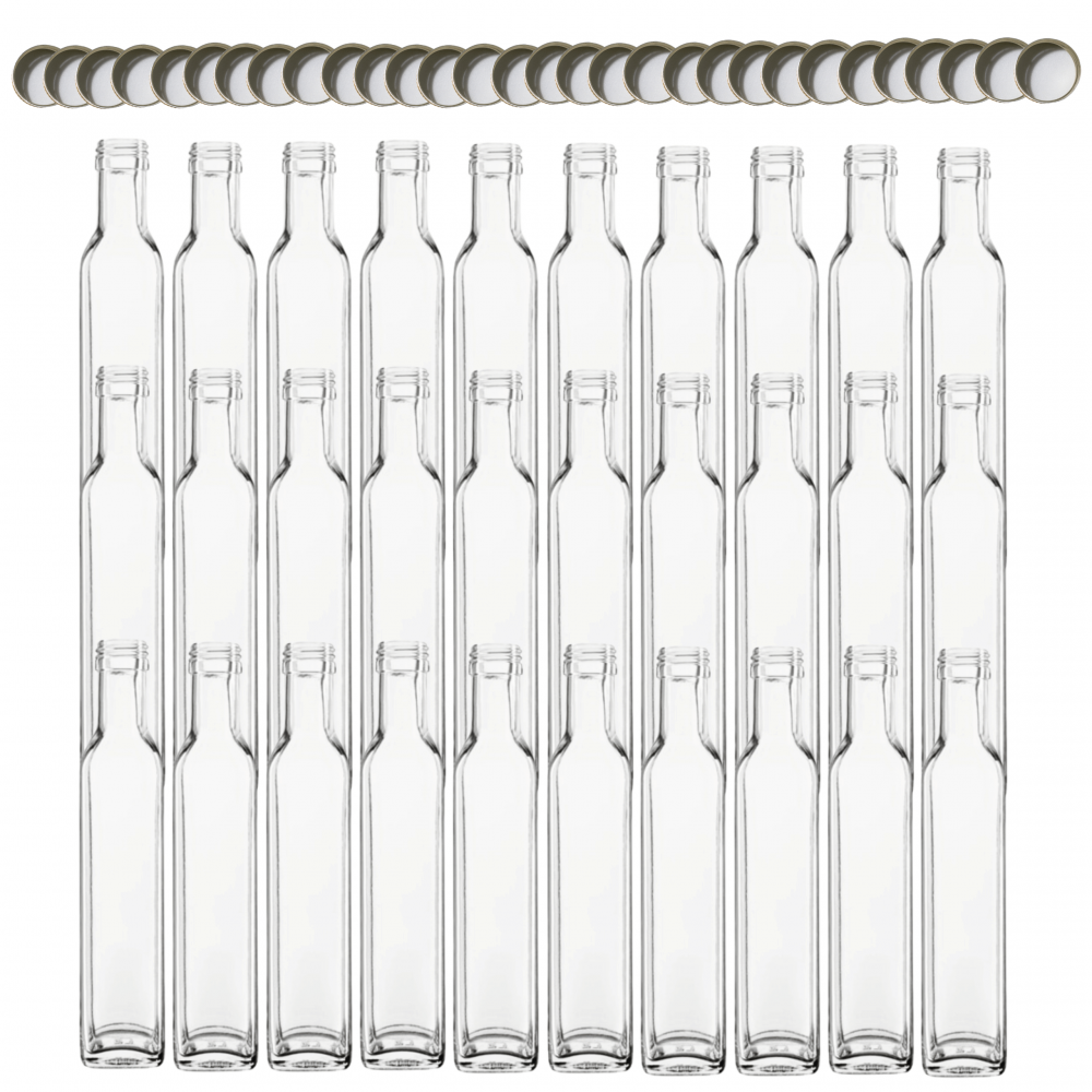 Butelki 250 ml maraski kwadratowe soki na olej oliwę fi31 30szt NAKRĘTKI