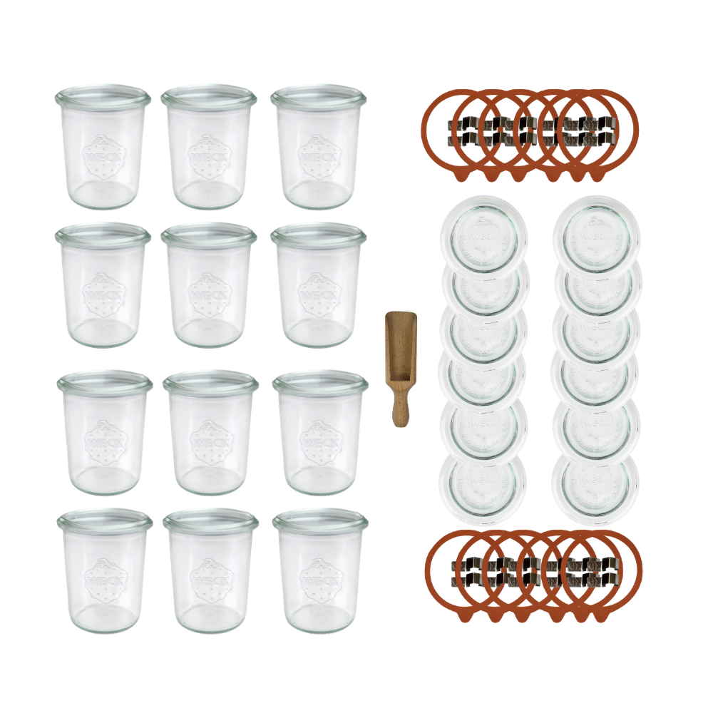 Słoiki Weck 160ml przetwory MOLD żaroodporne miara spinki wieko gumka 12szt