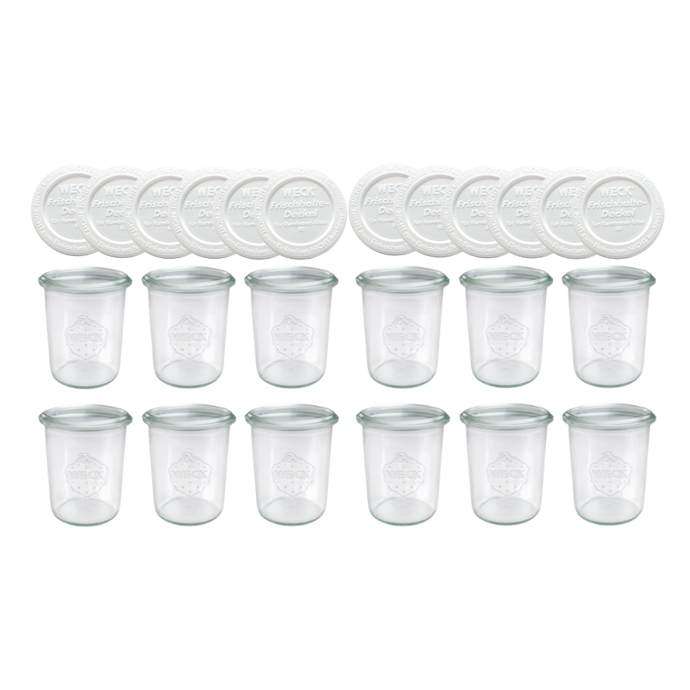 Słoiki Weck 160ml przetwory MOLD żaroodporne weki plastikowe wieka 12szt