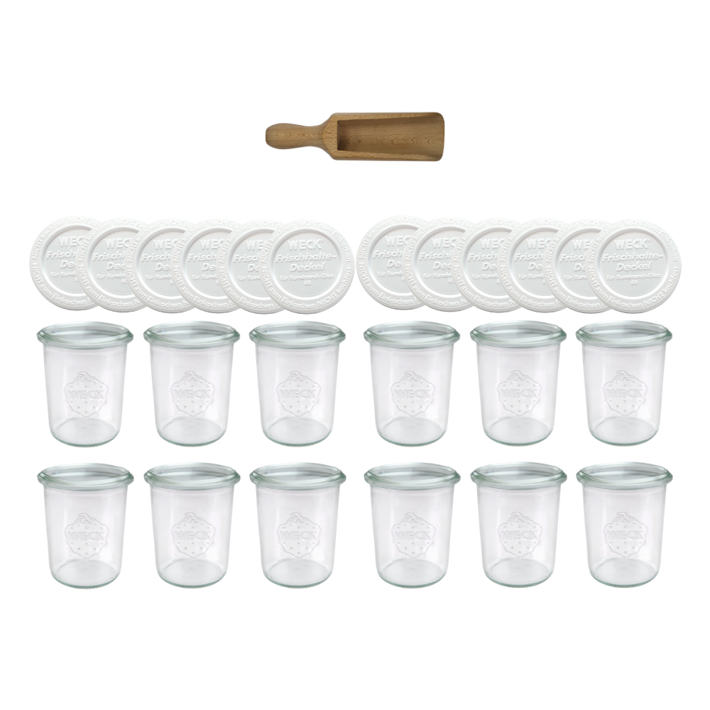 Słoiki Weck 160ml przetwory MOLD żaroodporne plastikowe wieka MIARKA 12szt