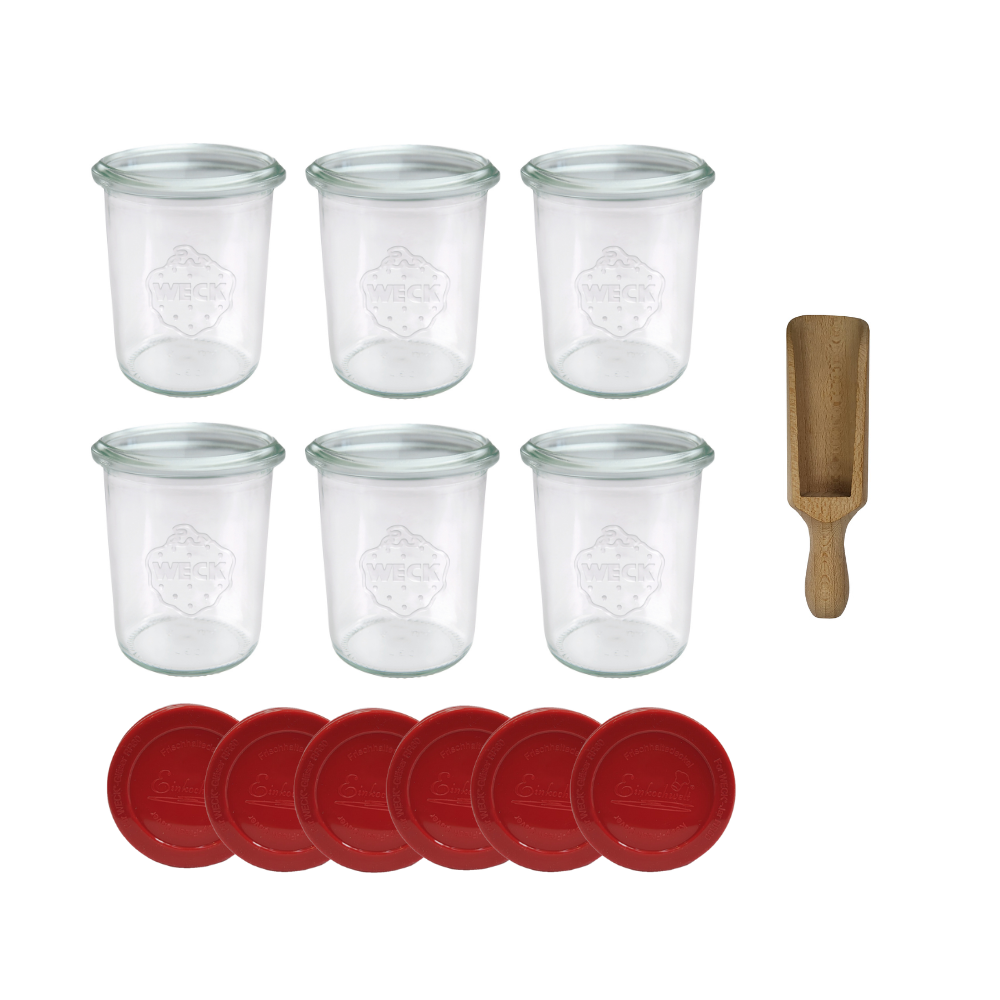 Słoiki Weck 160ml przetwory MOLD żaroodporne silikonowe wieko 6szt miarka