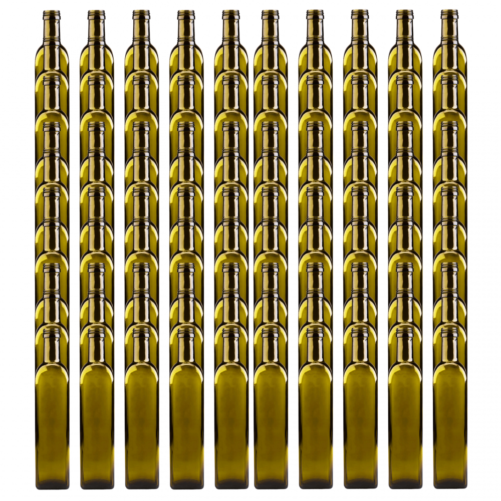 Butelki 500 ml maraski kwadratowe zielone na oliwę fi31 100szt BEZ NAKRETEK