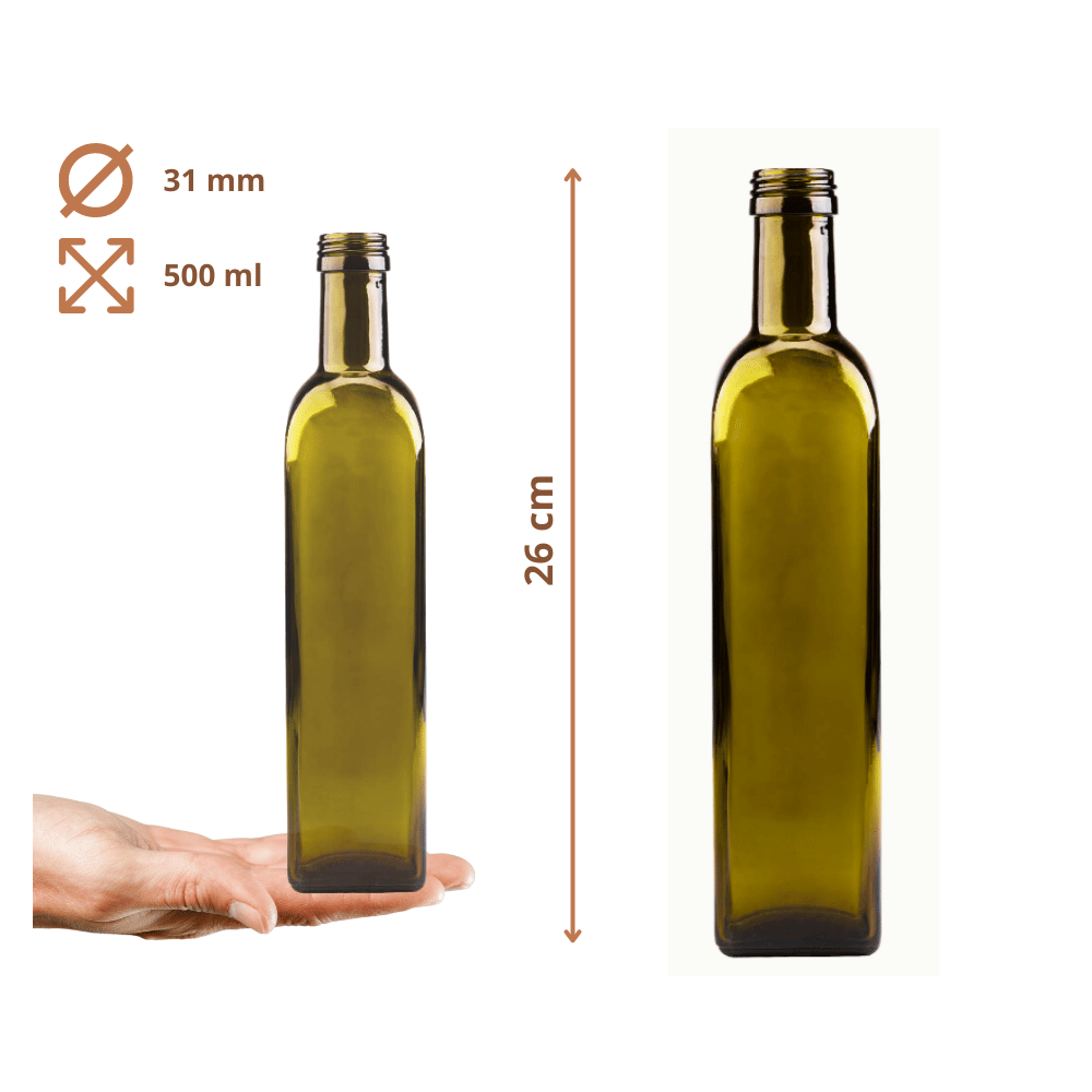 Butelka 500 ml maraska kwadratowa zielona na oliwę fi31 1szt BEZ NAKRETKI
