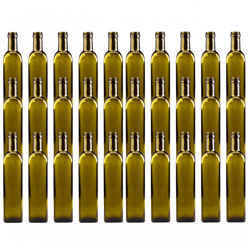 Butelki 500 ml maraski kwadratowe zielone na oliwę fi31 30szt BEZ NAKRETEK