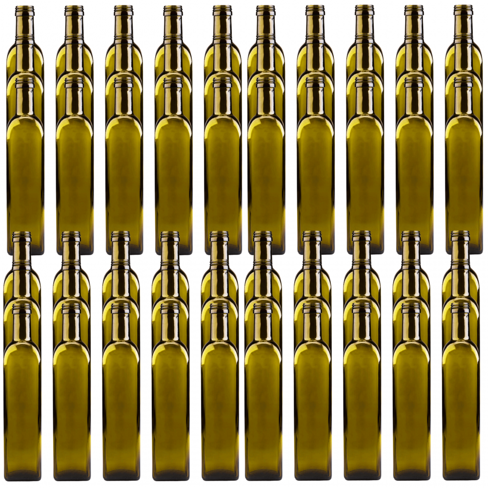 Butelki 500 ml maraski kwadratowe zielone na oliwę fi31 60szt BEZ NAKRETEK