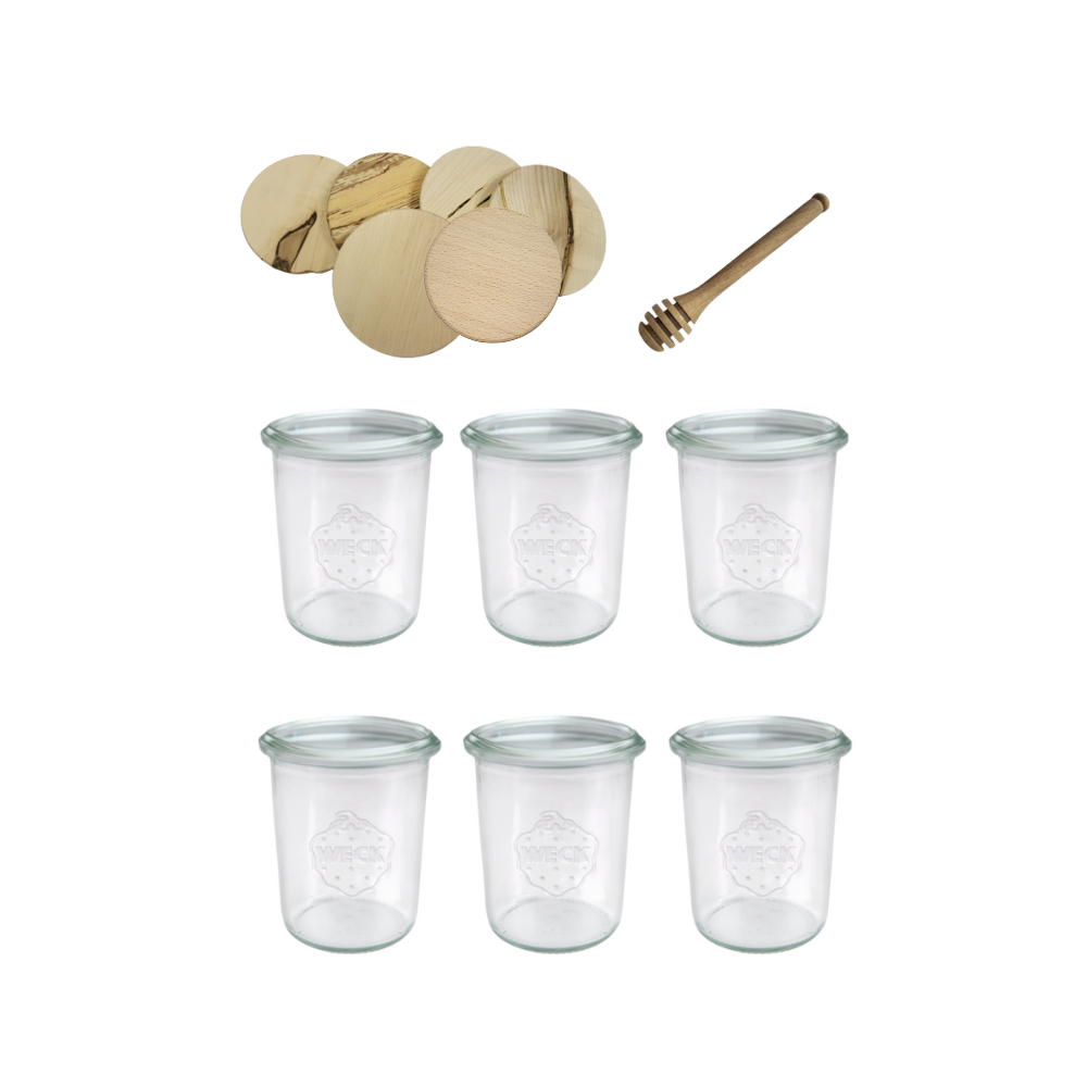 Słoiki Weck 160ml przetwory MOLD żaroodporne drewniane wieka 6szt nabierak