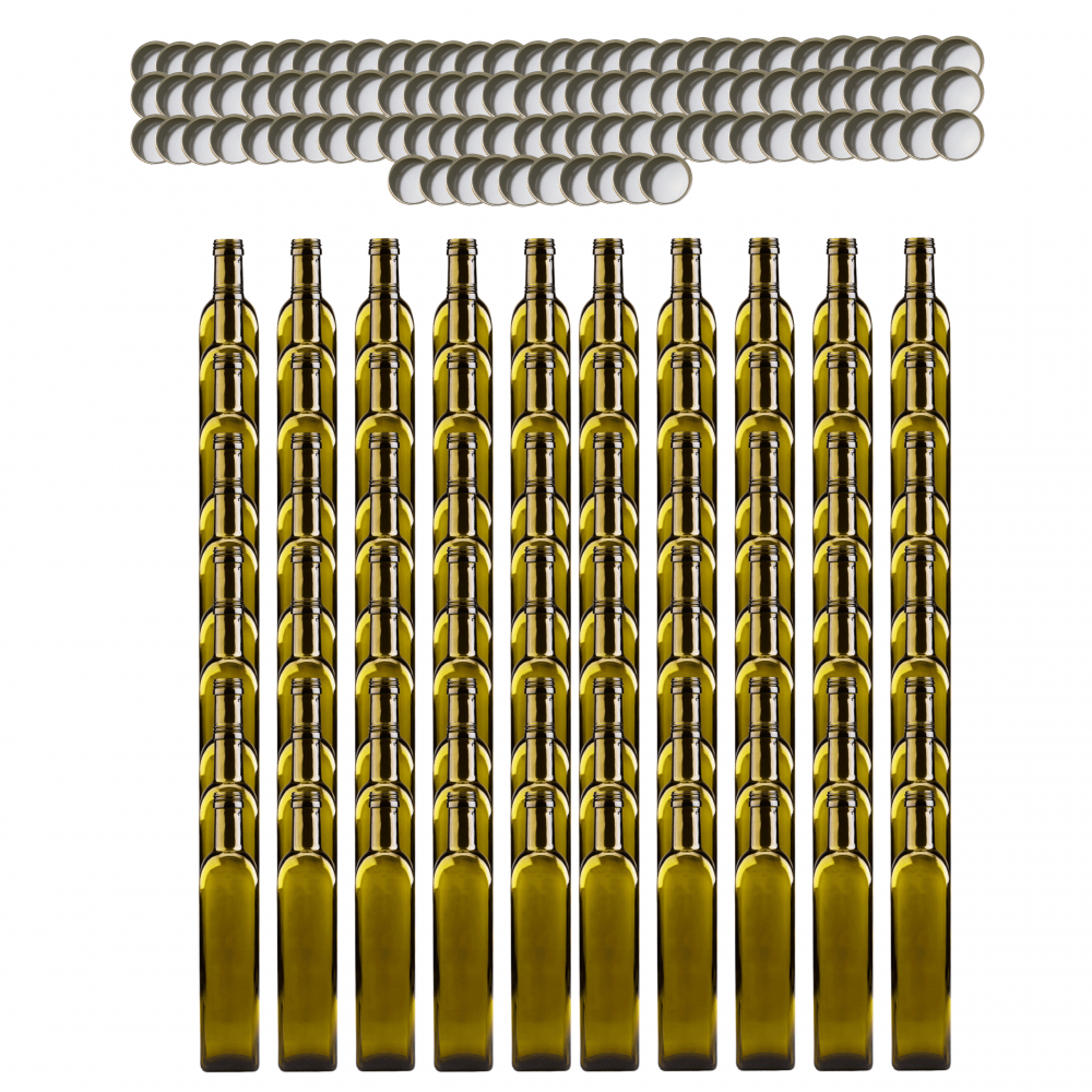 Butelki 500 ml maraski kwadratowe zielone na olej oliwę fi31 100szt NAKRĘTKI