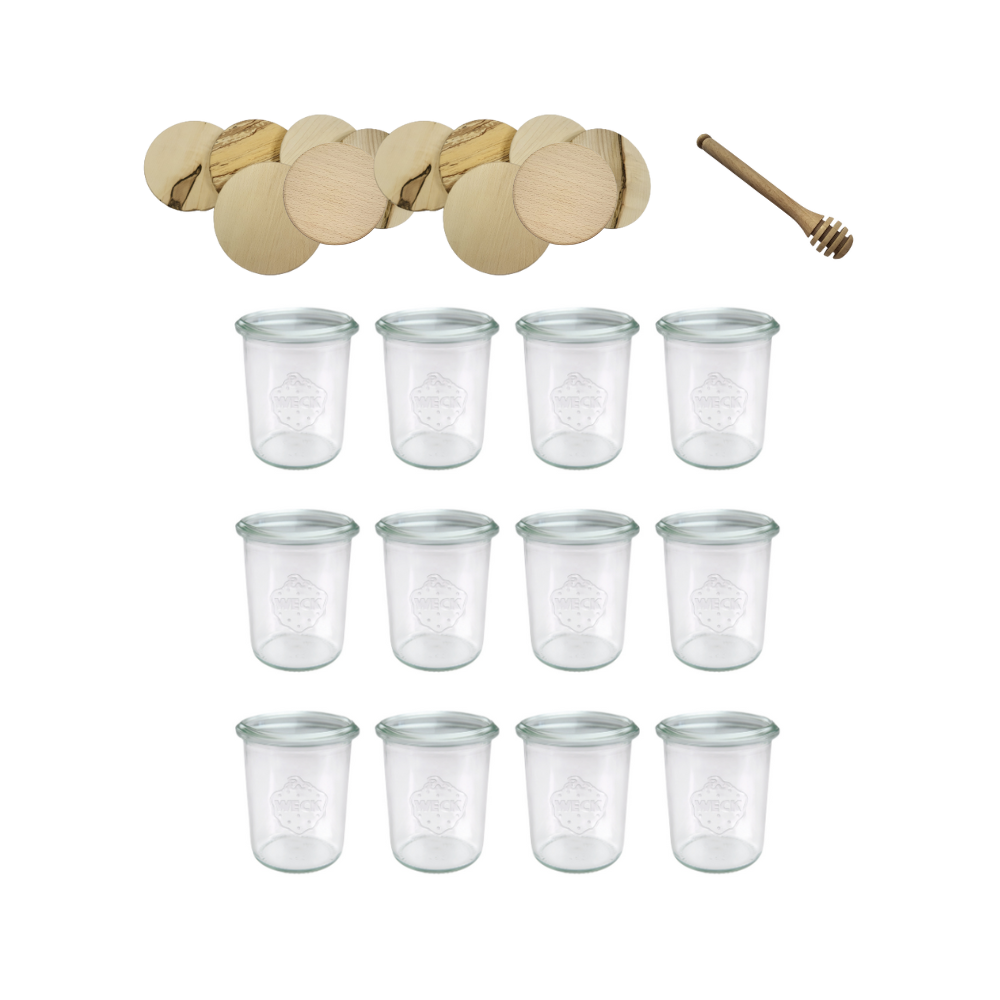 Słoiki Weck 160ml przetwory MOLD żaroodporne drewniane wieka 12szt nabierak