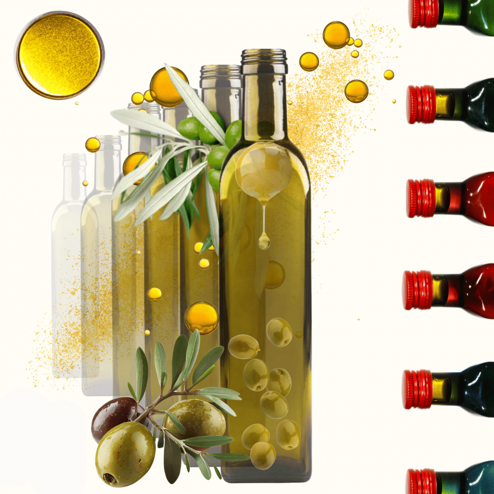 Butelki 500 ml maraski kwadratowe zielone na olej oliwę fi31 30szt NAKRĘTKI