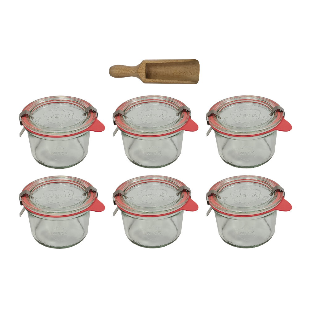 Słoiki Weck 200ml pucharek MOLD żaroodporne miarka spinki wieko gumka 6szt