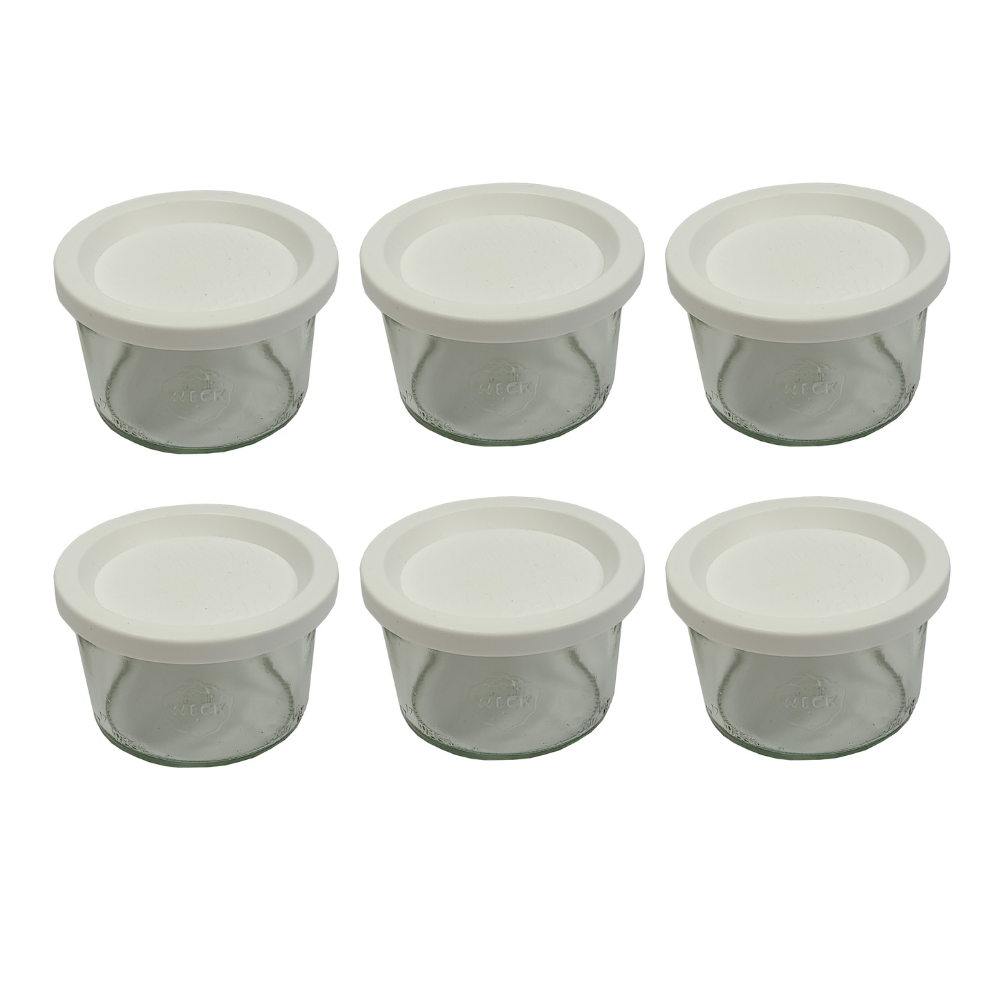 Słoiki Weck 200ml pucharek MOLD żaroodporne weki plastikowe wieka 6szt