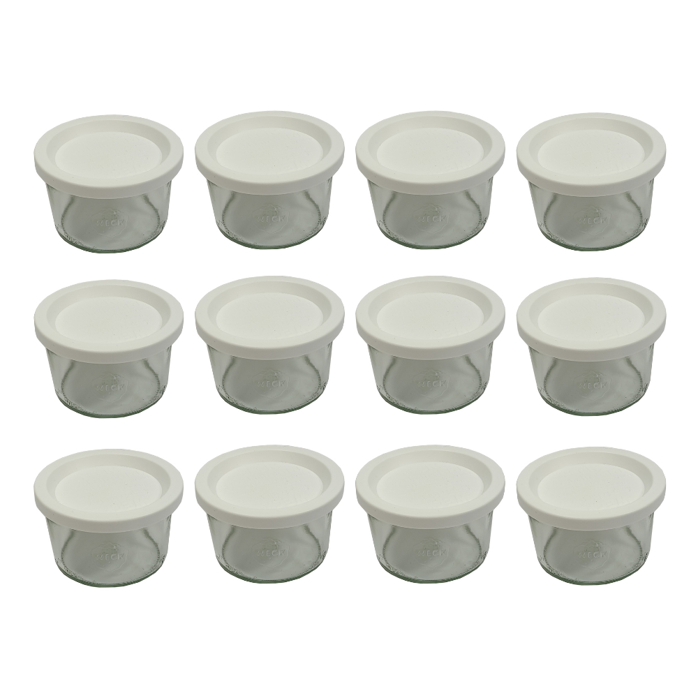 Słoiki Weck 200ml pucharek MOLD żaroodporne weki plastikowe wieka 12szt