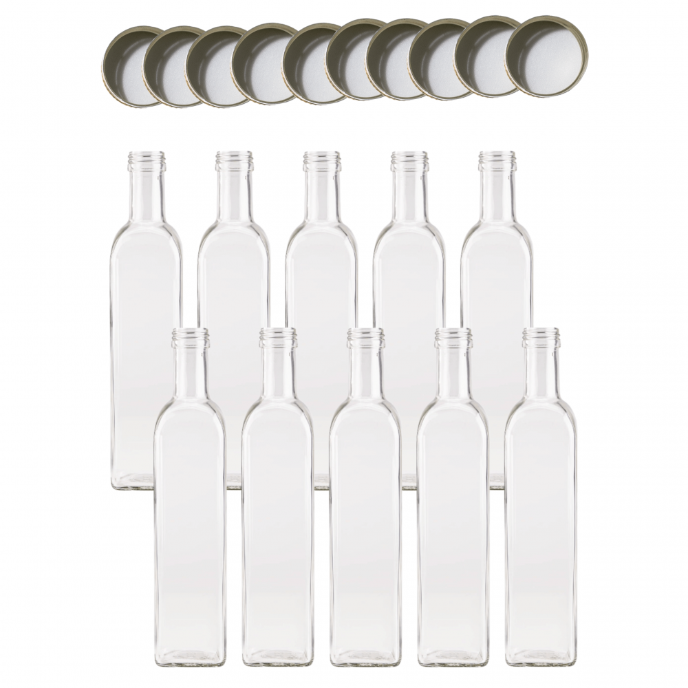 Butelki 500 ml maraski kwadratowe soki na olej oliwę fi31 10szt NAKRĘTKI