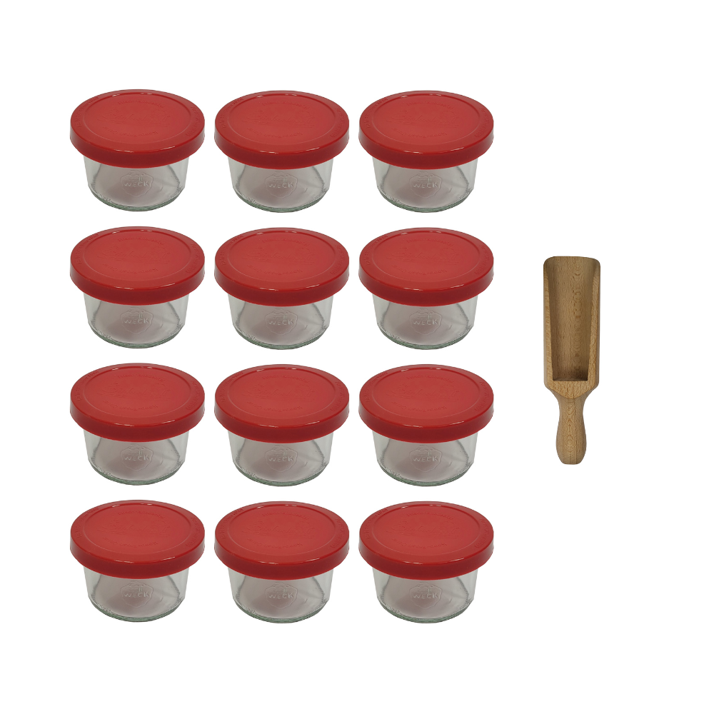 Słoiki Weck 200ml pucharek MOLD żaroodporne silikonowe wieko 12szt miarka