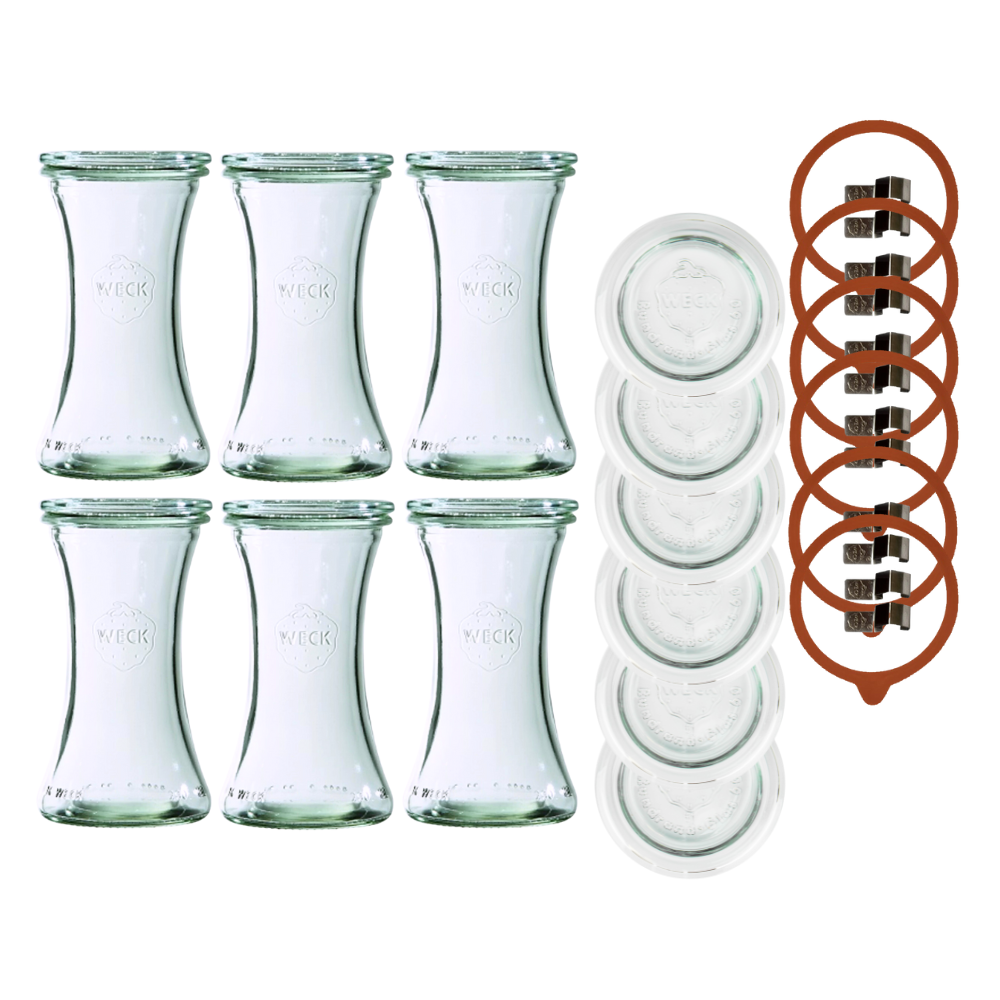 Słoiki Weck 200 ml pucharek DELI żaroodporne dżem zapinki wieko gumka 6szt