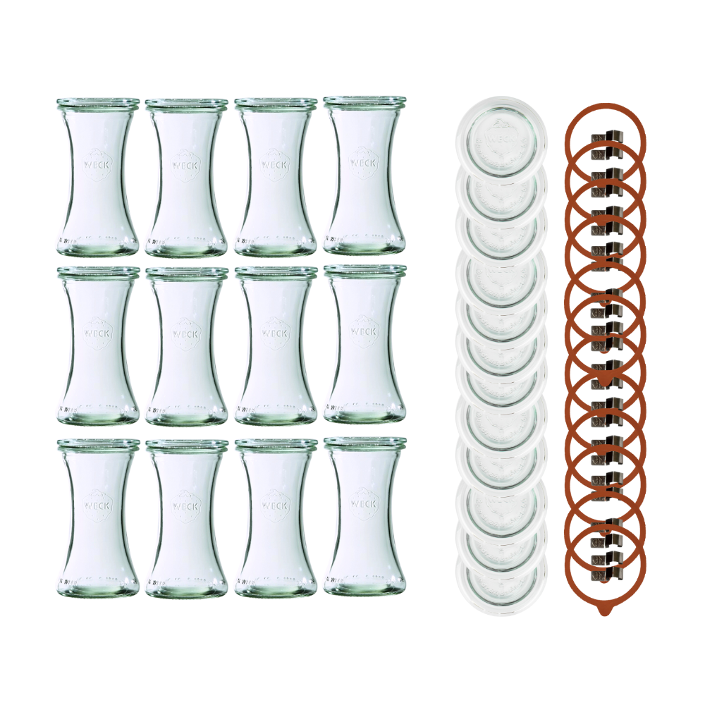 Słoiki Weck 200ml pucharek DELI żaroodporne dżem zapinki wieko gumka 12szt