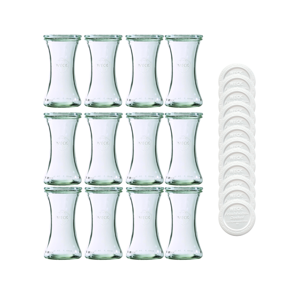 Słoiki Weck 200ml pucharek DELI żaroodporne weki plastikowe wieka 12szt