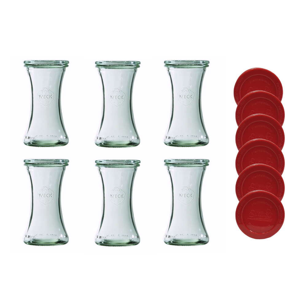 Słoiki Weck 200ml pucharek DELI żaroodporne silikonowe wieka 6szt TRWAŁE