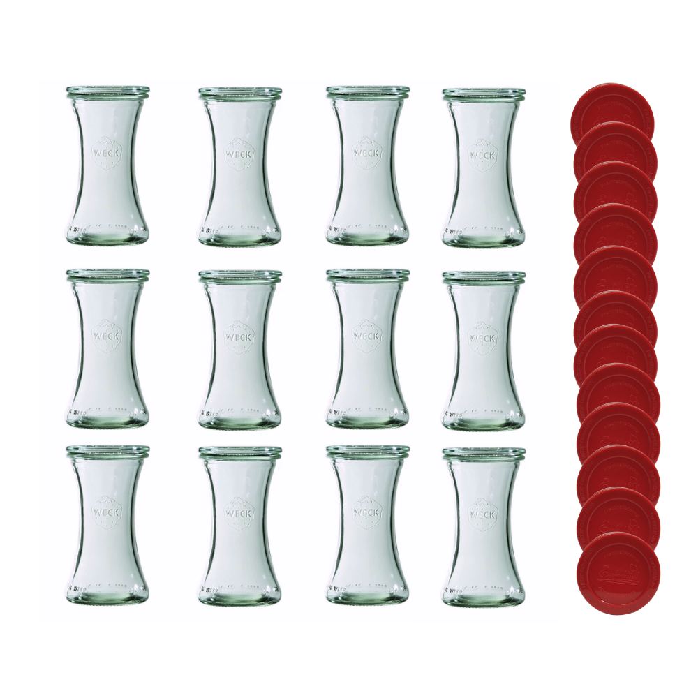 Słoiki Weck 200ml pucharek DELI żaroodporne silikonowe wieka 12szt TRWAŁE