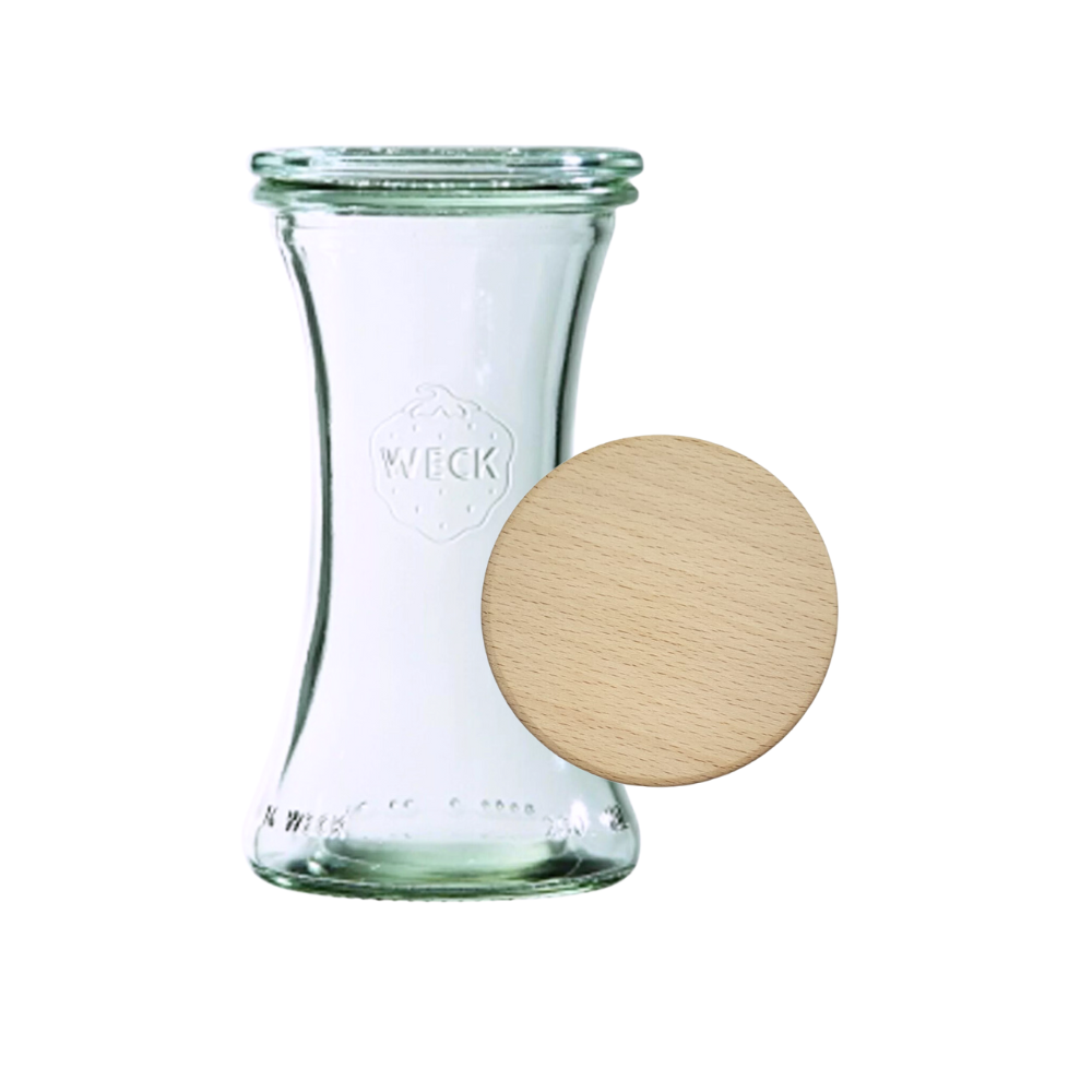 Słoik Weck 200ml na pucharek DELI żaroodporny drewniane wieko 1szt SOLIDNY