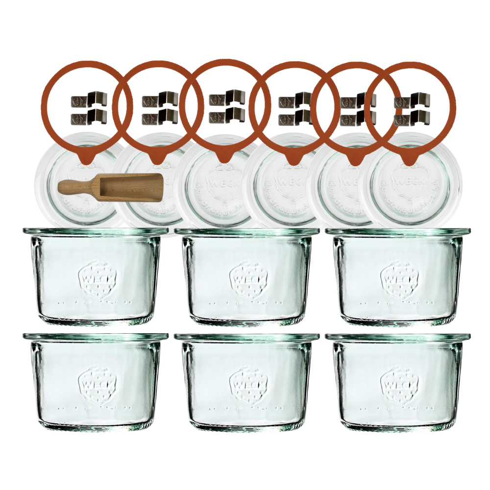 Słoiki Weck 80ml przetwory MOLD żaroodporne miarka spinki wieko gumka 6szt