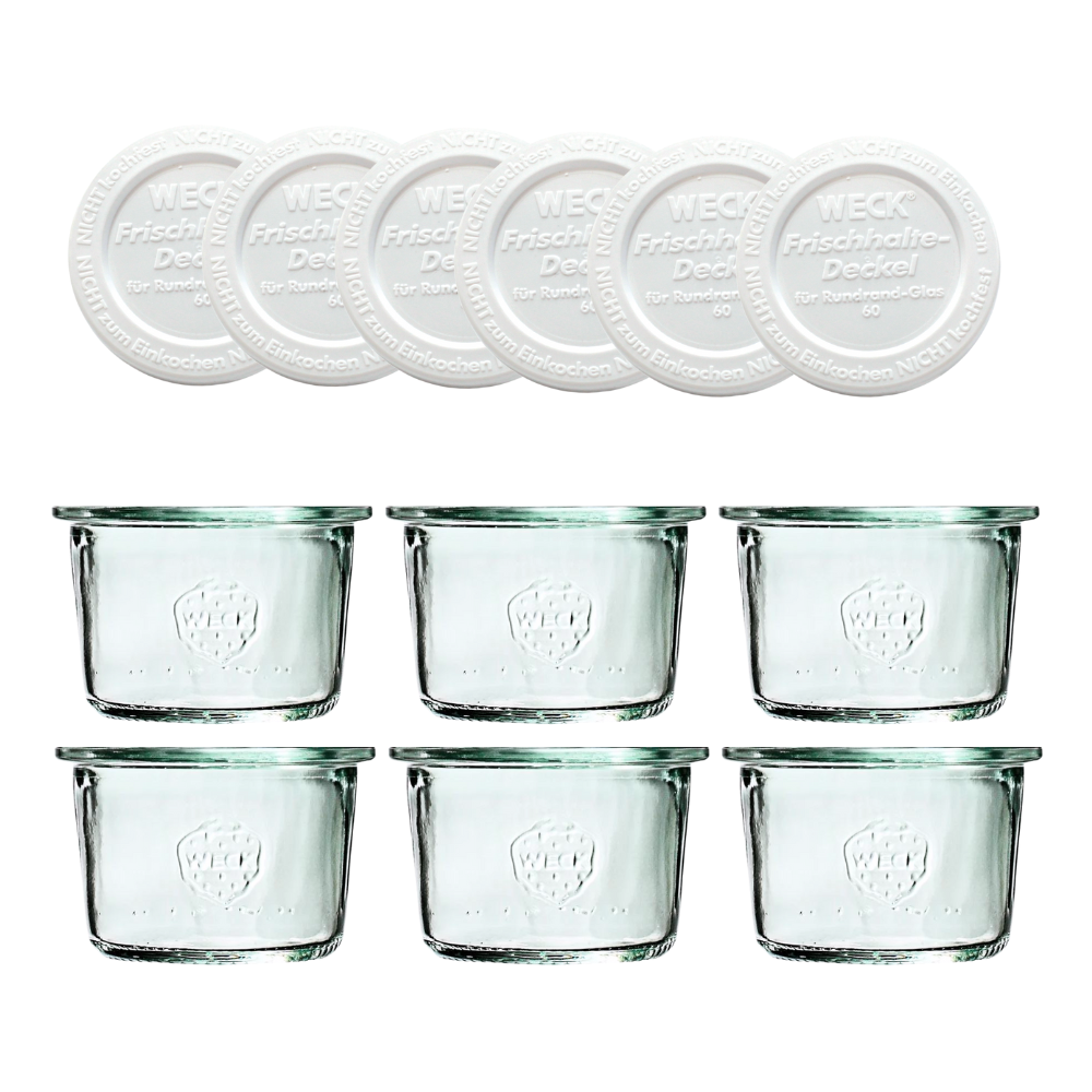 Słoiki Weck 80ml przetwory MOLD żaroodporne weki plastikowe wieka 6szt