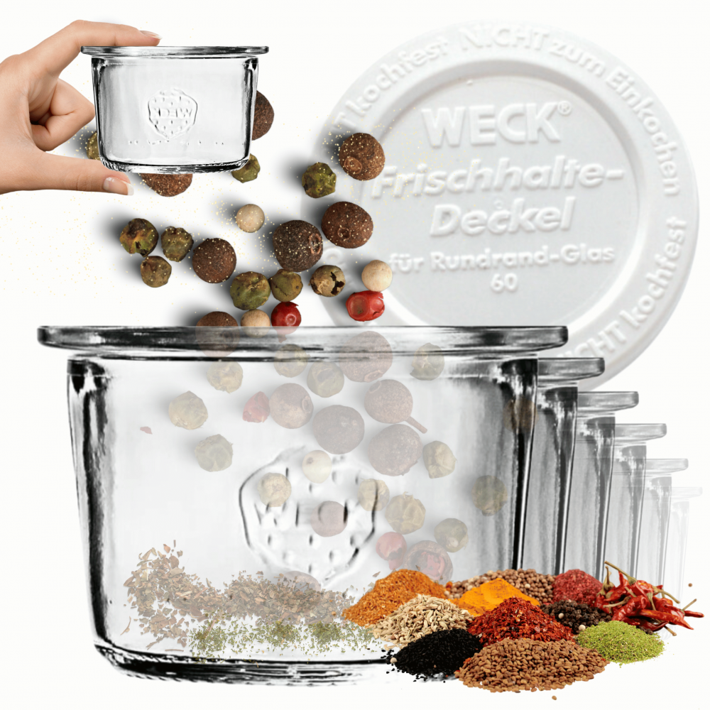 Słoiki Weck 80ml przetwory MOLD żaroodporne weki plastikowe wieka 12szt