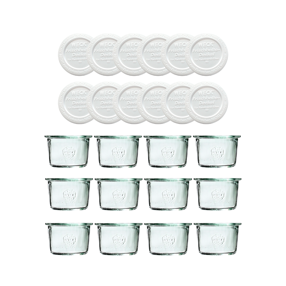 Słoiki Weck 80ml przetwory MOLD żaroodporne weki plastikowe wieka 12szt