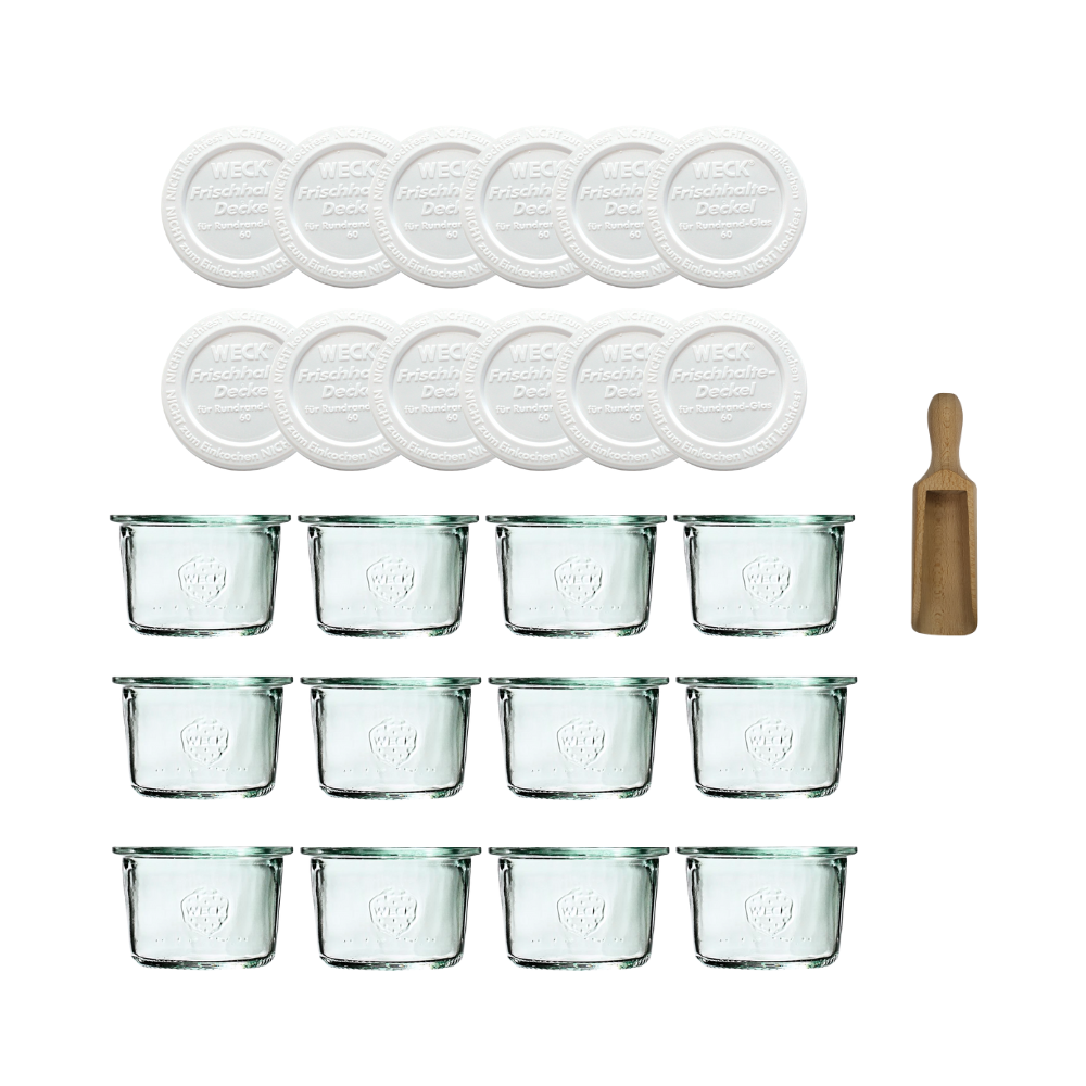 Słoiki Weck 80ml przetwory MOLD żaroodporne plastikowe wieka MIARKA 12szt