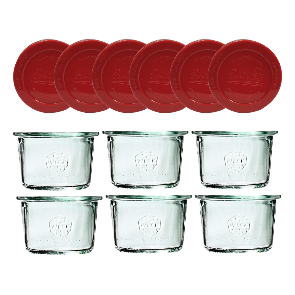 Słoiki Weck 80ml przetwory MOLD żaroodporne silikonowe wieka 6szt TRWAŁE