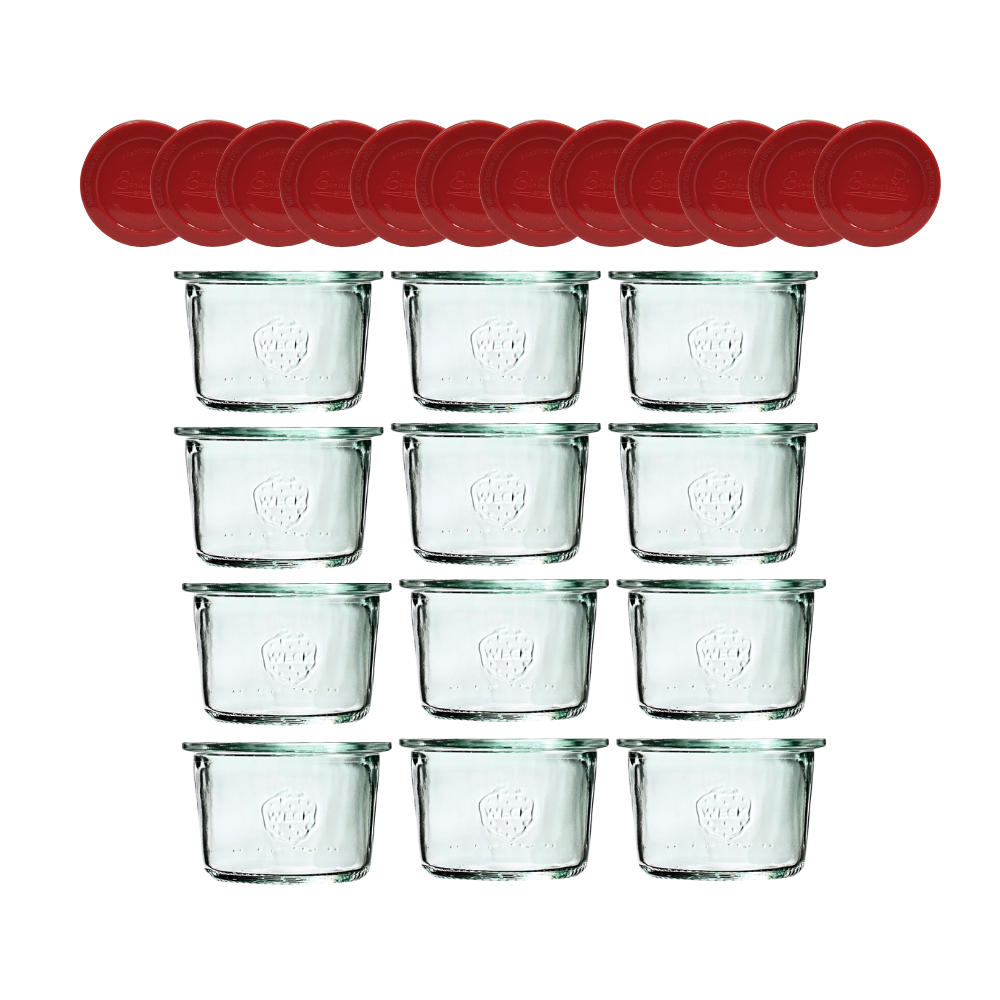 Słoiki Weck 80ml przetwory MOLD żaroodporne silikonowe wieka 12szt TRWAŁE