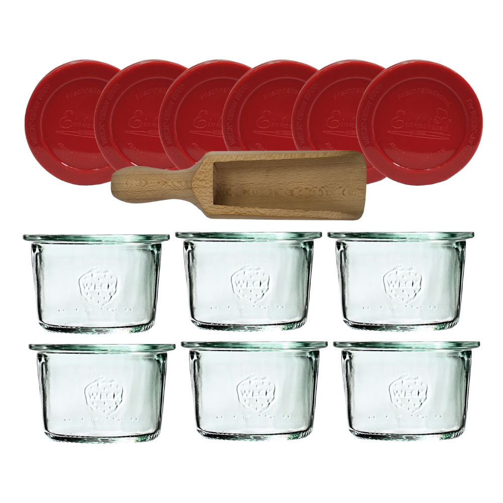 Słoiki Weck 80ml przetwory MOLD żaroodporne silikonowe wieko 6szt miarka