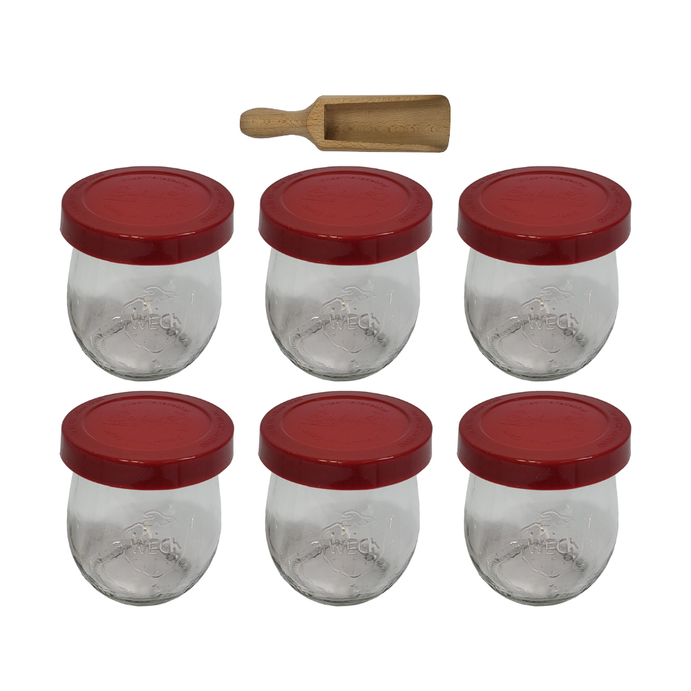 Słoiki Weck 220ml przetwory TULIP żaroodporne silikonowe wieko 6szt miarka