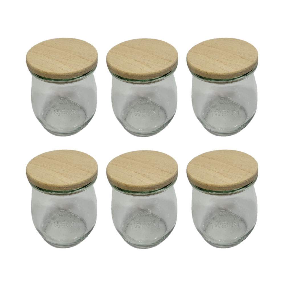 Słoiki Weck 220ml przetwory TULIP żaroodporne drewniane wieka 6szt SOLIDNE