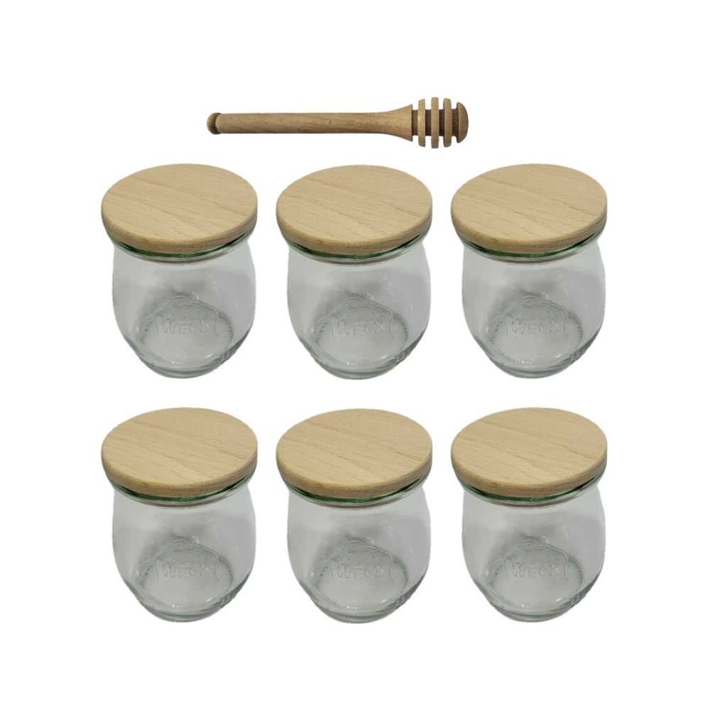 Słoiki Weck 220ml przetwory TULIP żaroodporne drewniane wieka 6szt nabierak