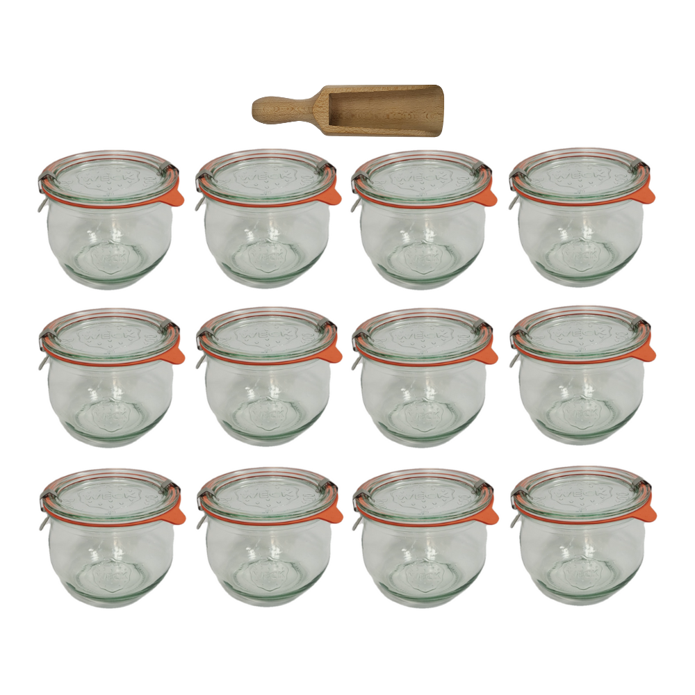 Słoiki Weck 370ml przetwory TULIP żaroodporne miara spinki wieko gumka 12szt