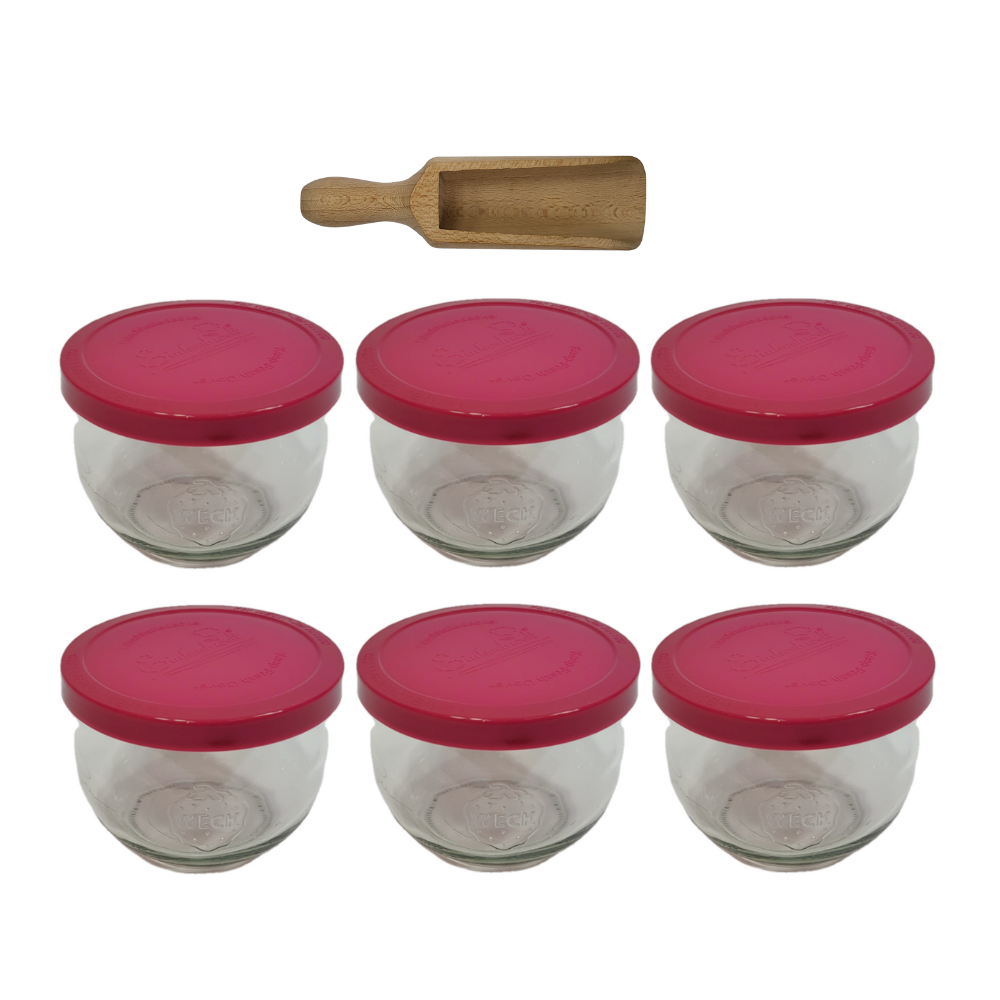 Słoiki Weck 370ml przetwory TULIP żaroodporne silikonowe wieko 6szt miarka