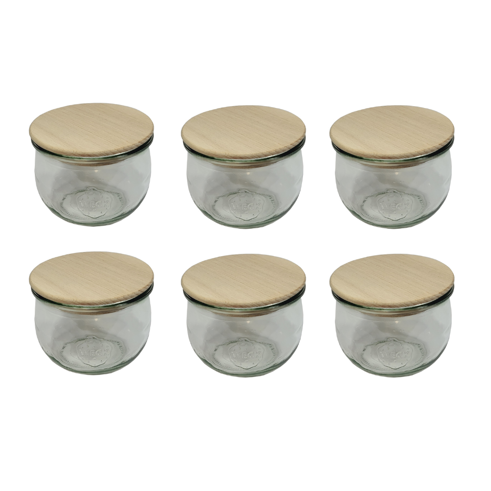 Słoiki Weck 370ml przetwory TULIP żaroodporne drewniane wieka 6szt SOLIDNE