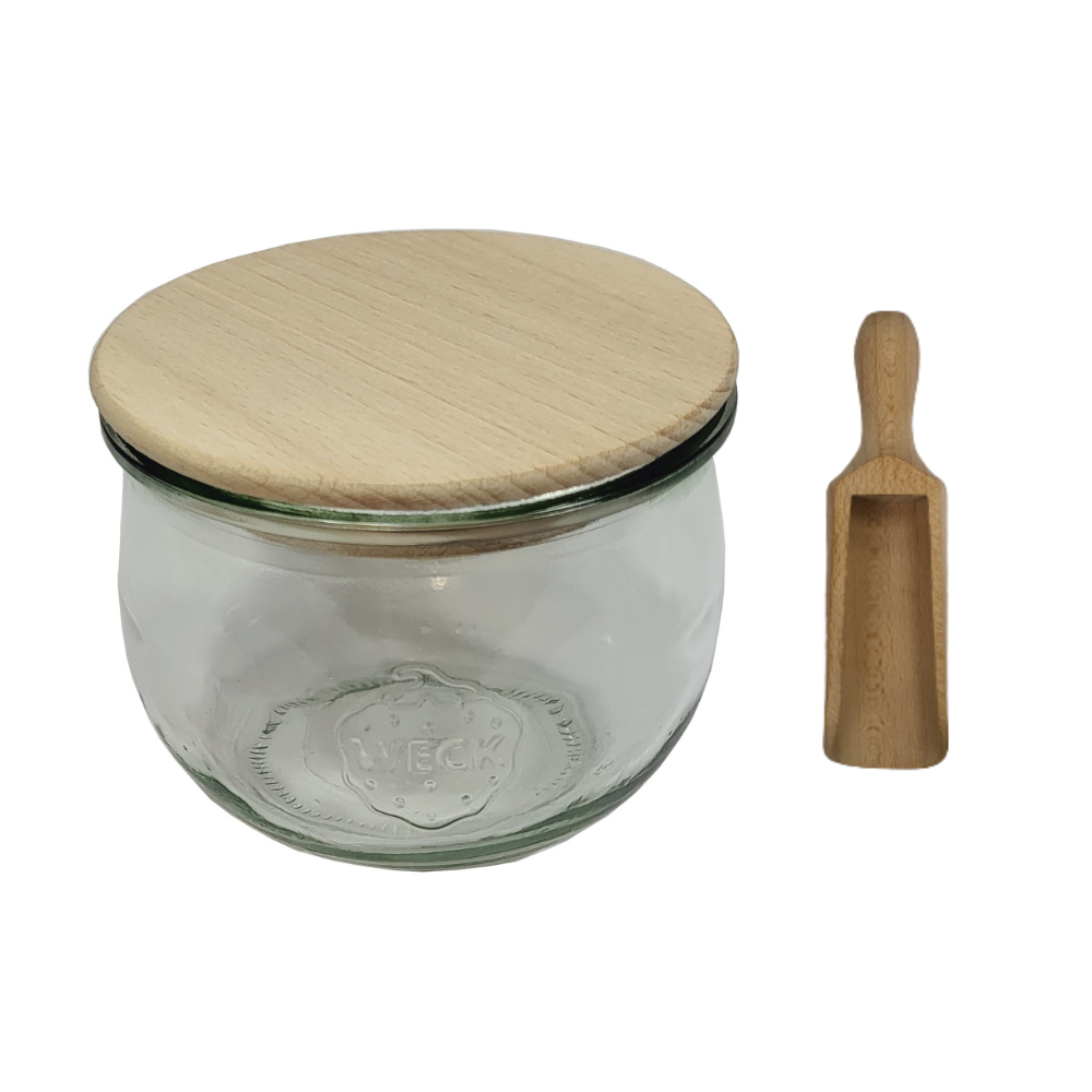 Słoik Weck 370ml na przetwory TULIP żaroodporny drewniane wieko 1szt miarka