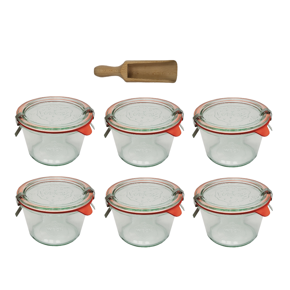 Słoiki Weck 370ml przetwory MOLD żaroodporne miarka spinki wieko gumka 6szt
