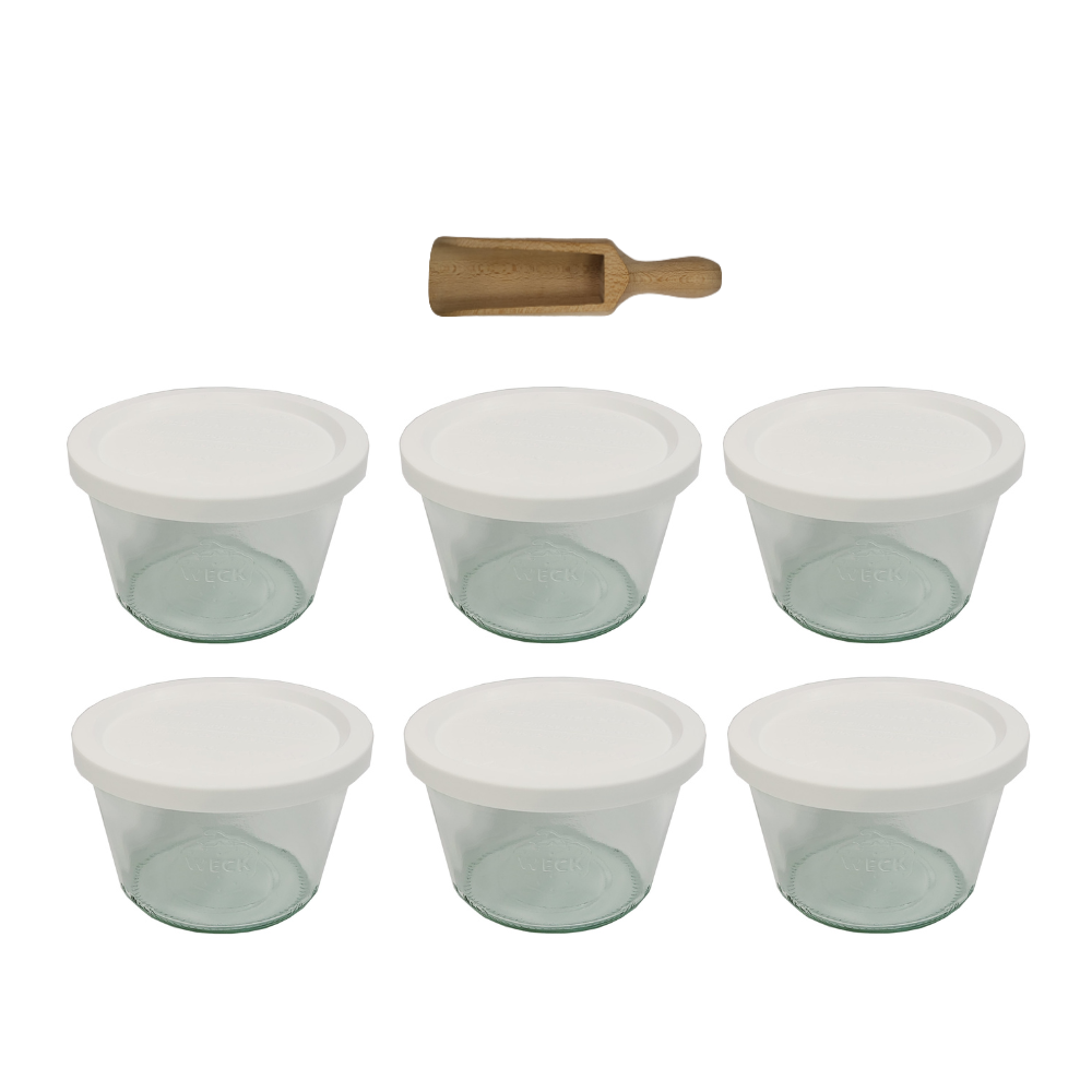 Słoiki Weck 370ml przetwory MOLD żaroodporne plastikowe wieka MIARKA 6szt