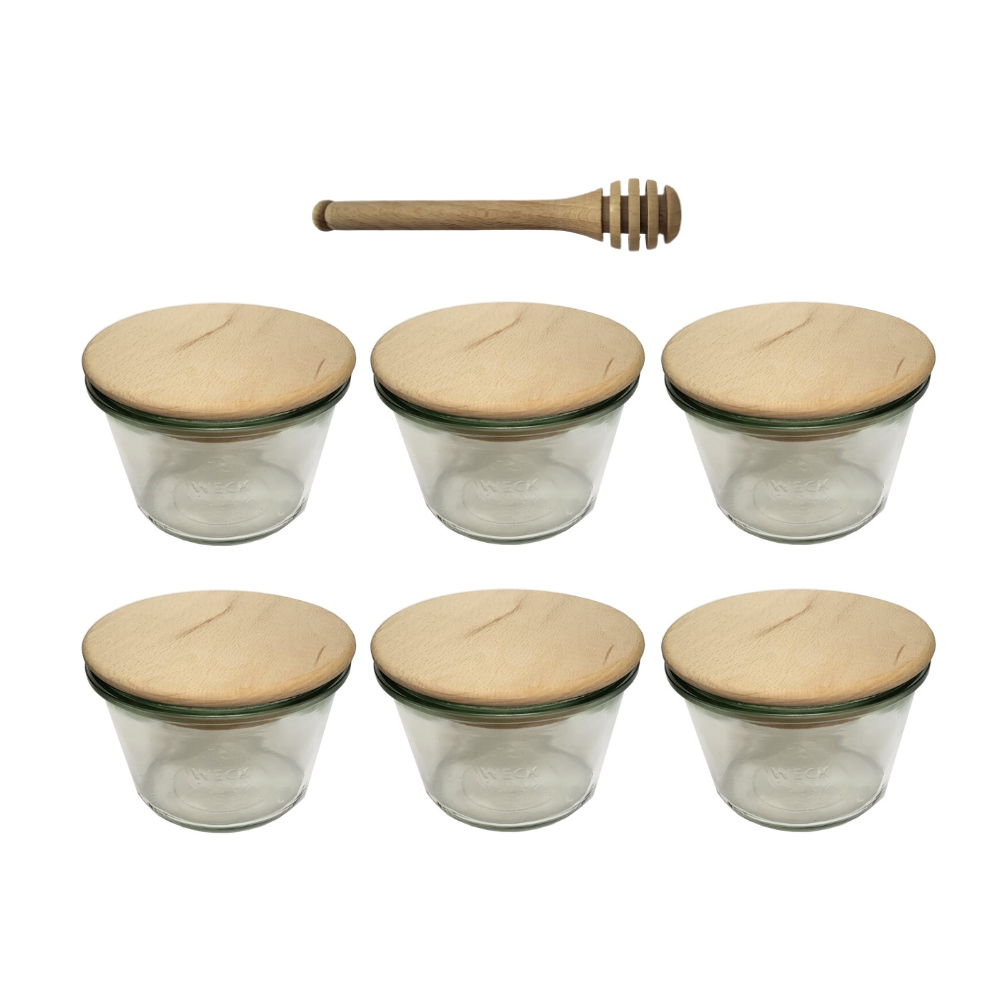 Słoiki Weck 370ml przetwory MOLD żaroodporne drewniane wieka 6szt nabierak