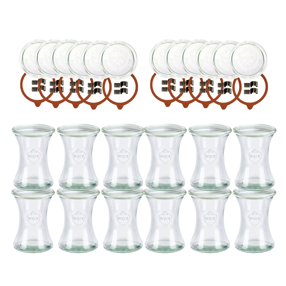 Słoiki Weck 370ml pucharek DELI żaroodporne dżem zapinki wieko gumka 12szt