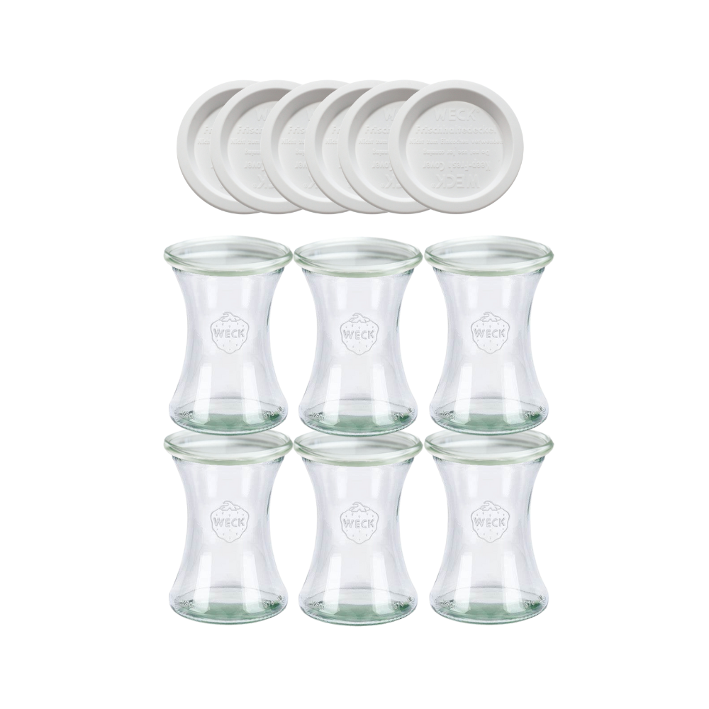 Słoiki Weck 370ml pucharek DELI żaroodporne weki plastikowe wieka 6szt