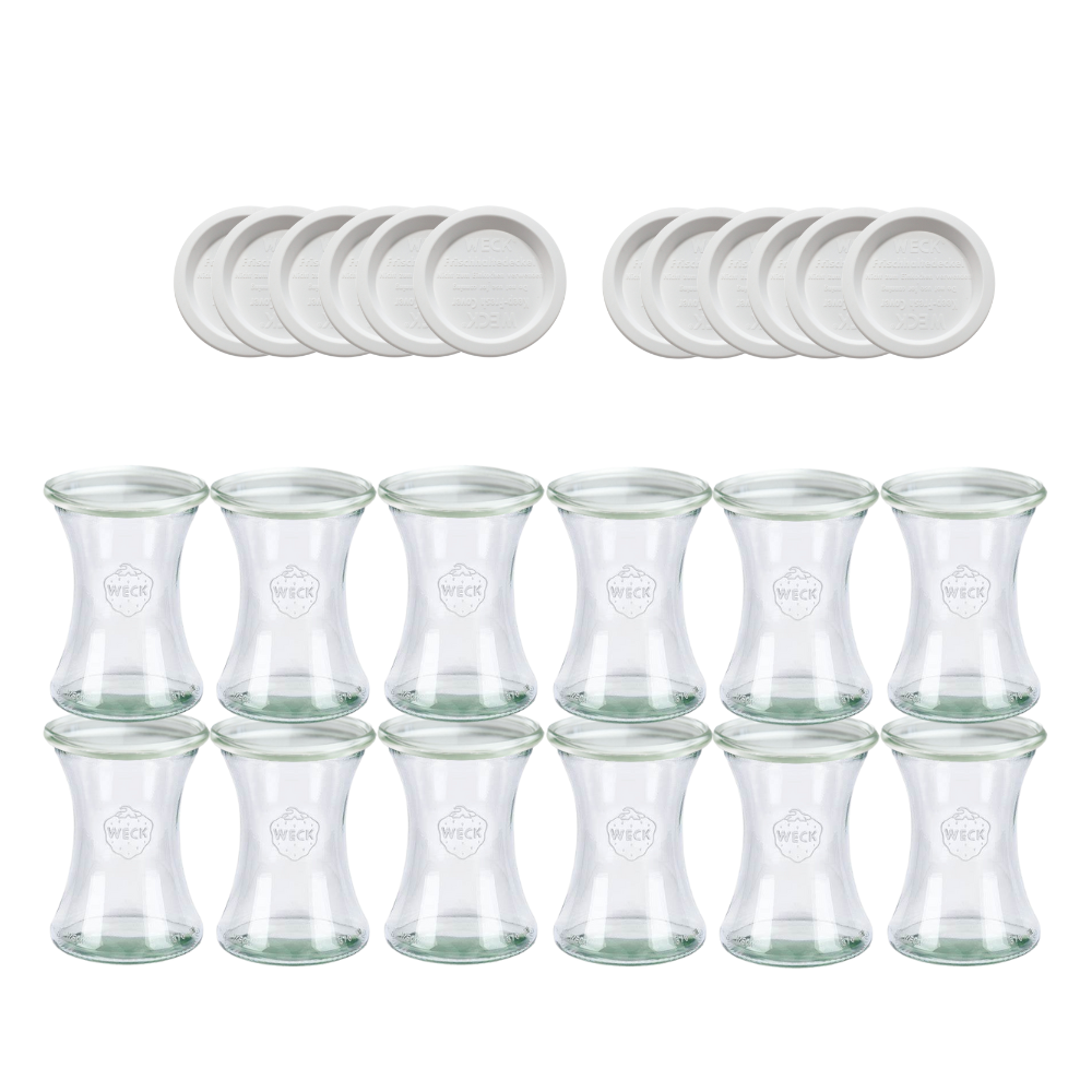 Słoiki Weck 370ml szklanka DELI żaroodporne weki plastikowe wieka 12szt