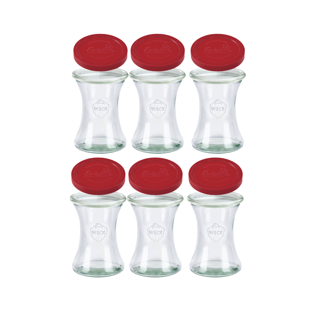 Słoiki Weck 370ml drinki DELI żaroodporne silikonowe wieka 6szt TRWAŁE