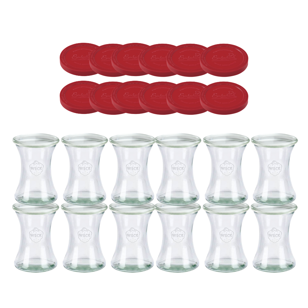 Słoiki Weck 370ml pucharek DELI żaroodporne silikonowe wieka 12szt TRWAŁE